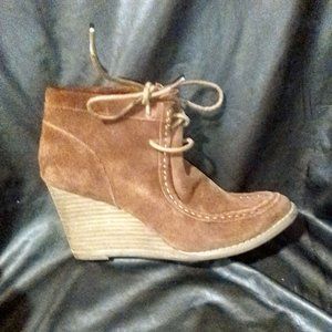 Lucky Brand Brown Suede Lace-Up Ankle Boot with 3.5"  Wedge Heel Size 8.5M